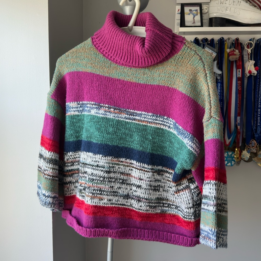 Target Multicolor Turtle Neck Stripe Sweater - Magenta, Teal, Navy, Red